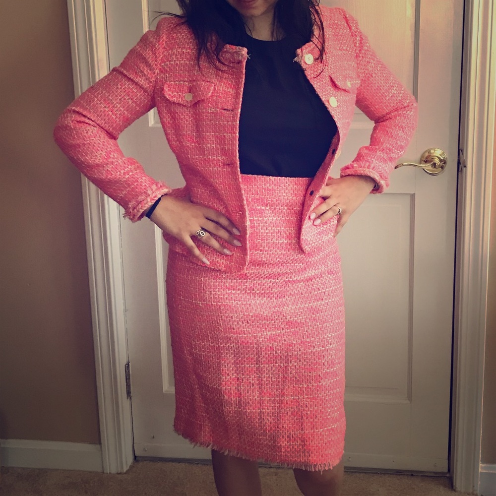 J. Crew tweed blazer in neon fuchsia